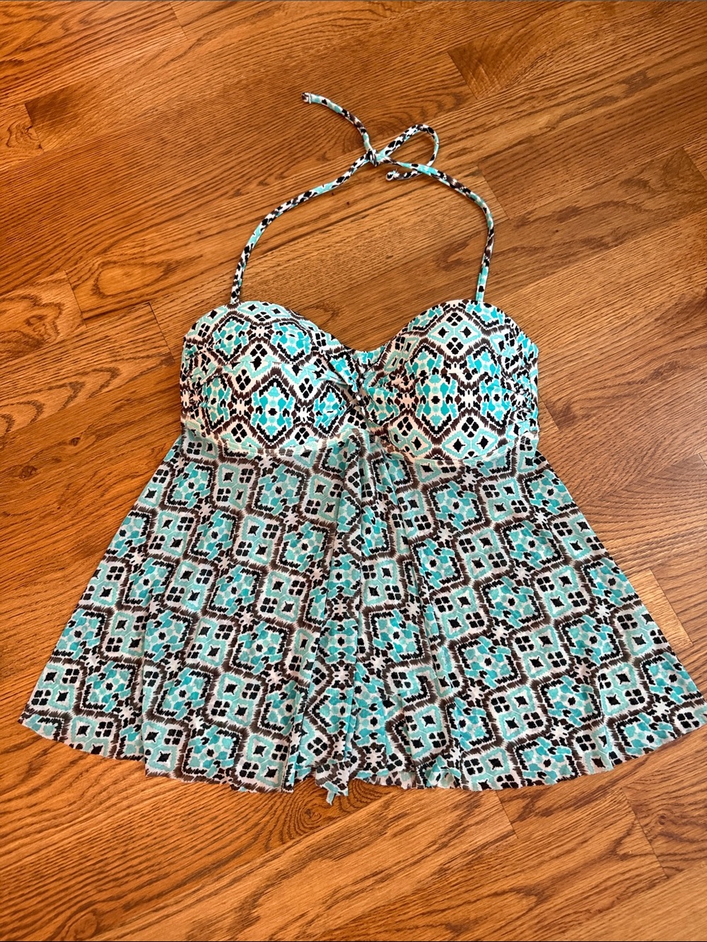 Merona Tankini Swim Top Size Large Blue Black Geometric Halter
